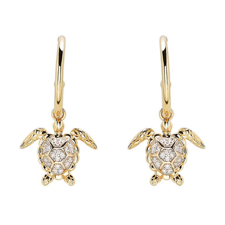 14kt Gold Lab Grown Diamond Turtle Hoop Earrings