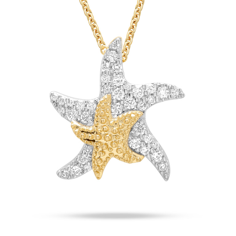 14kt Gold Lab Grown Diamond Twin Starfish Necklace