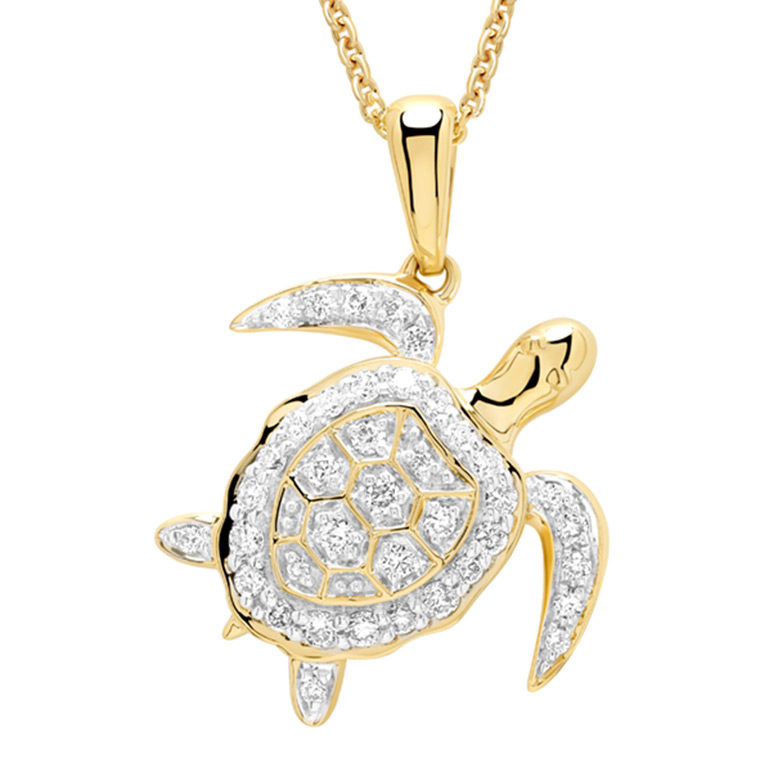 14kt Gold Lab Grown Diamond Sea Turtle Necklace